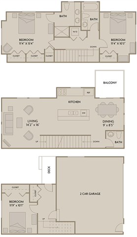 3 bed 2.5 Bath 1557 square feet floor plan F